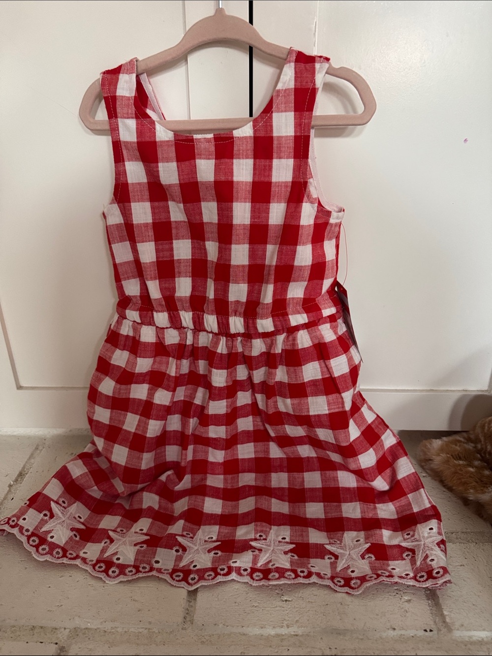 Cat & Jack Red and White Gingham Eyelet Hem Dress